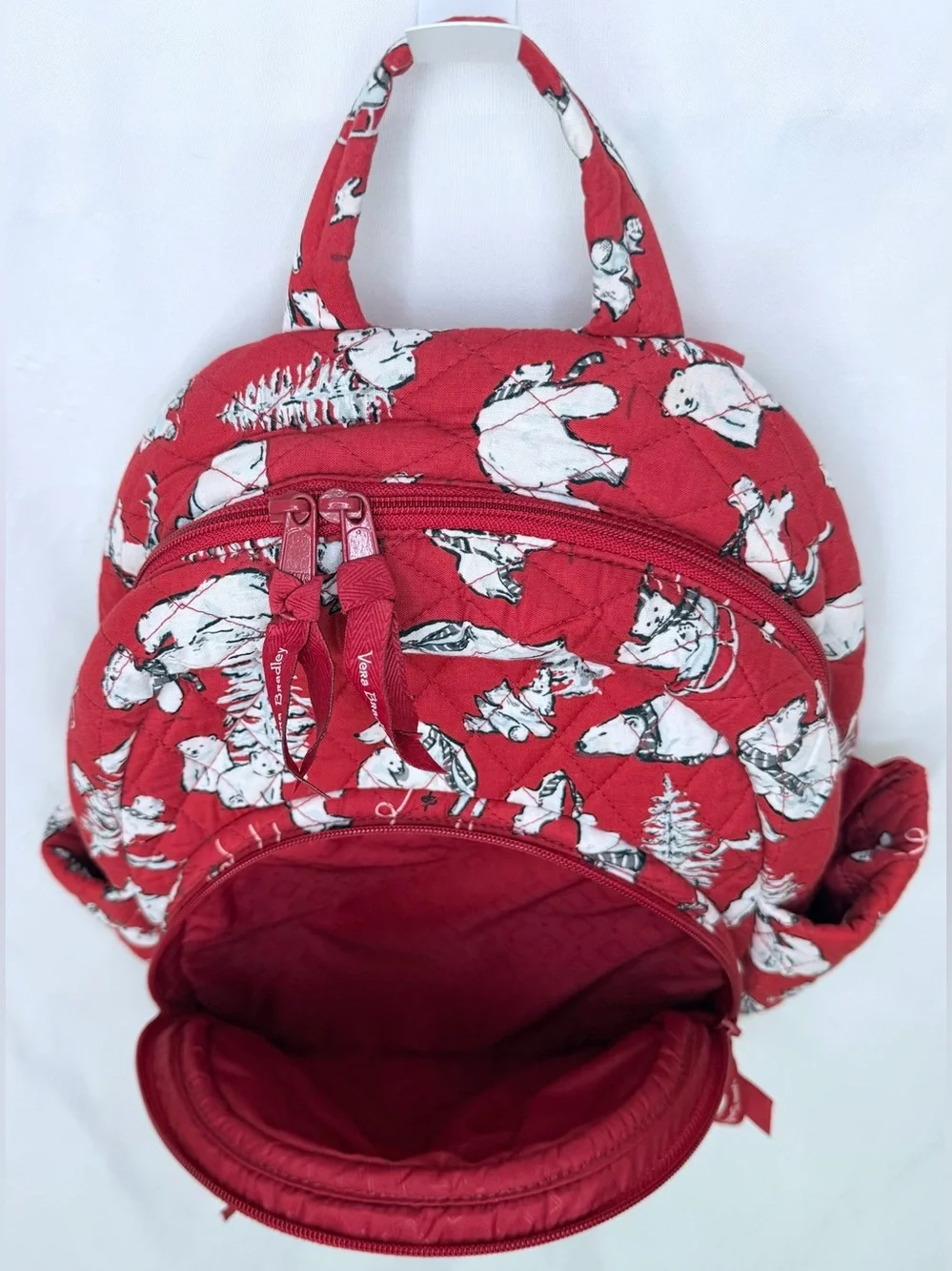 Vera Bradley Red Quilted Polar Bear Print Backpack